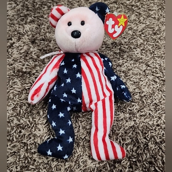 TY Beanie Baby - SPANGLE the Bear (Pink Head Version) (8.5  Retired Ty beanie baby Spangle pink head